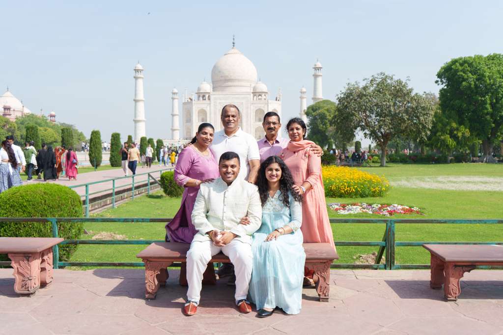 Family portrait at the Taj Mahal